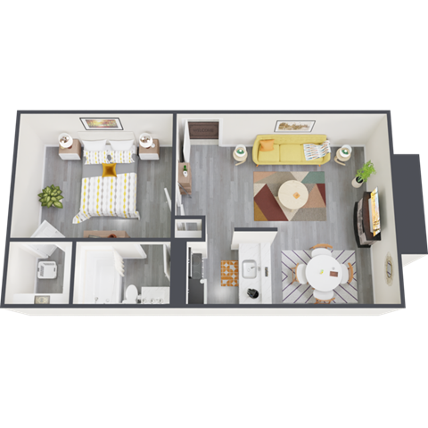 Floor plan for 1 bed, 1 bath, 544 sqft